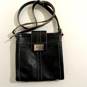 Tignanello Black Pebbled Leather Crossbody Handbag Messenger Bag Unisex